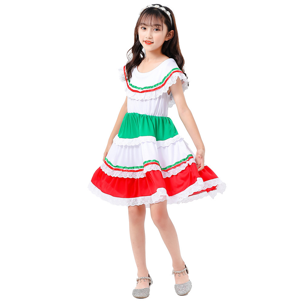 Girl Mexican Traditional Skirt Fiesta Dance Dress Christmas Costume